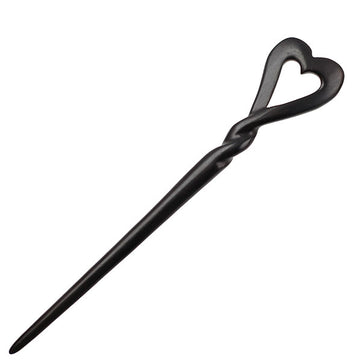 CrystalMood Handmade Carved Wood Hair Stick Twisted Heart Ebony